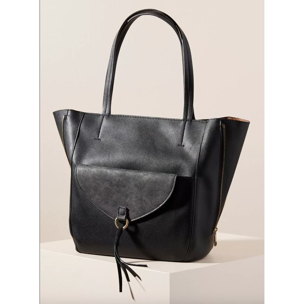 Anthropologie Viola Convertible Tote Clutch Bag Vegan Leather Black Gray EUC